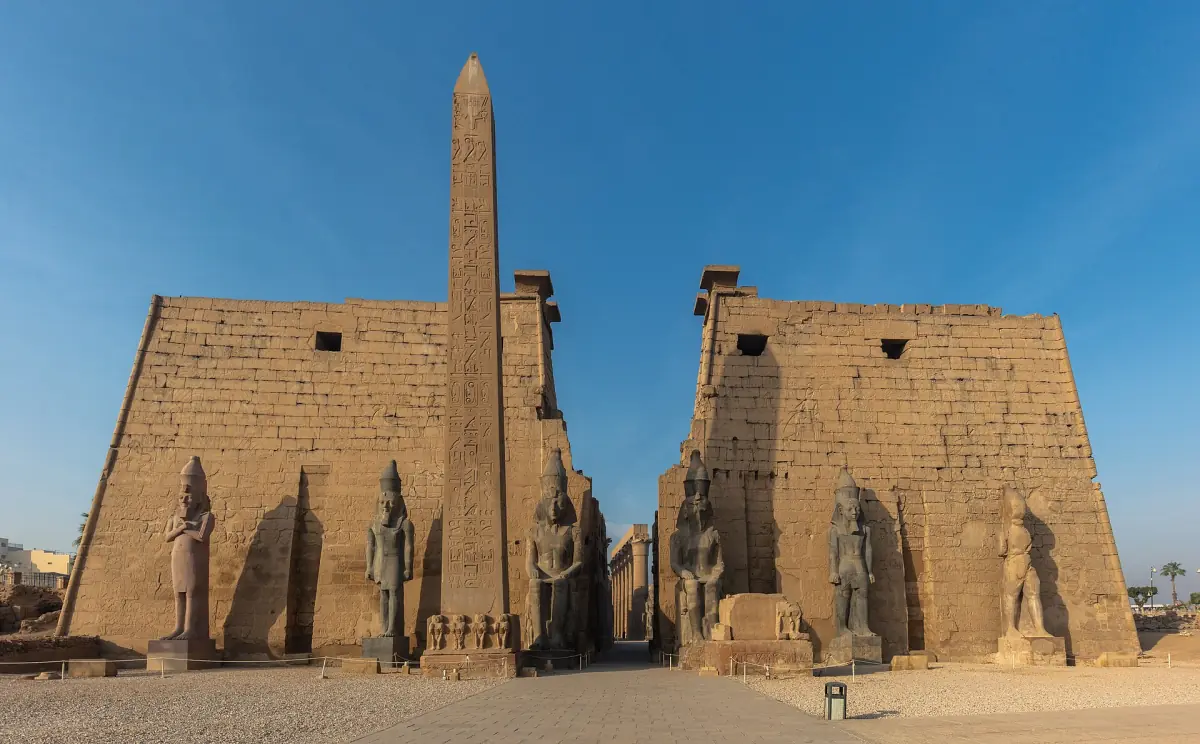 The front of Luxor Temple with its seated statues